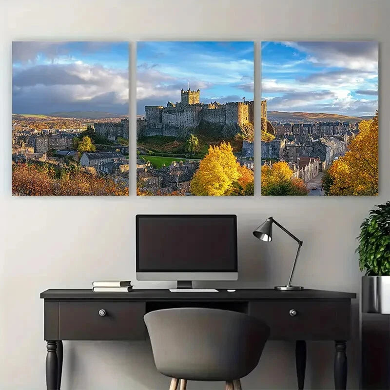 3pcs Stirling Castle & Old Town of Scotland Metal Print Ready to Hang Art - Bella Home Decor