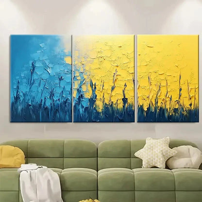 3pcs Blue Yellow Abstract Painting EI  Wall Art Set Canvas Framed 60x90cm - High Quality Print 100% Australian Made Wall Canvas Ready to Hang - Bella Home Decor