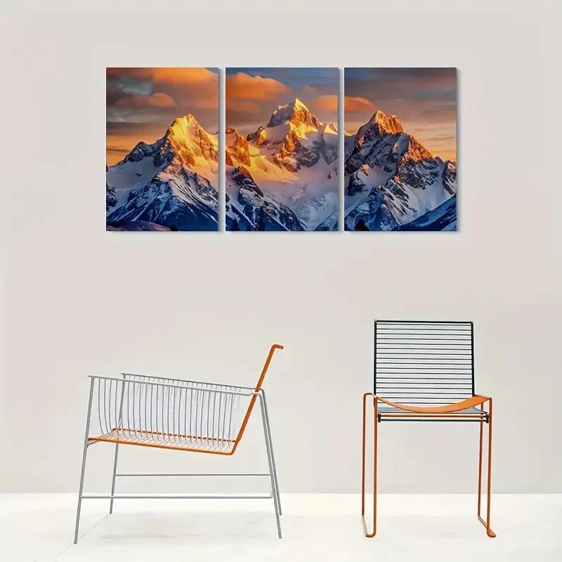 3pcs Golden Sunset Mountain Painting Metal Print Ready to Hang Art - Bella Home Decor
