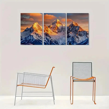 3pcs Golden Sunset Mountain Painting Metal Print Ready to Hang Art - Bella Home Decor