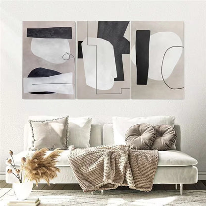 3pcs Modern Abstract Black White Gray Wall Art Set Canvas Framed 50x70cm – High Quality Print 100% Australian Made Wall Canvas Ready to Hang