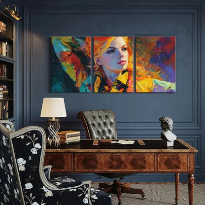 3pcs Expressive Brushstrokes Woman Portrait Metal Print Ready to Hang Art - Bella Home Decor