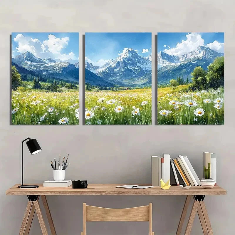 3pcs Rocky Mountains Painting Spring Watercolor Metal Print Ready to Hang Art - Bella Home Decor