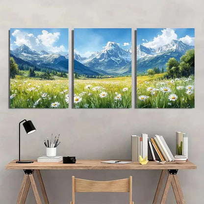3pcs Rocky Mountains Painting Spring Watercolor Metal Print Ready to Hang Art - Bella Home Decor