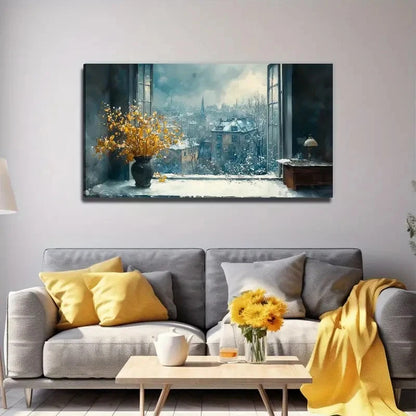 Vibrant Cityscape With Yellow Wall Art Canvas Office Home Room Framed 120x60cm
