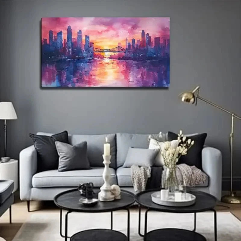 City Silhouette At Sunset Wall Art Canvas Office Home Room Framed 120x60cm