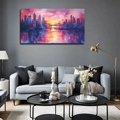 City Silhouette At Sunset Wall Art Canvas Office Home Room Framed 120x60cm