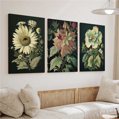 3pcs Elegant Floral Botanical Prints Wall Art Set Canvas Framed 50x70cm – High Quality Print, 100% Australian Made, Ready to Hang - Bella Home Decor