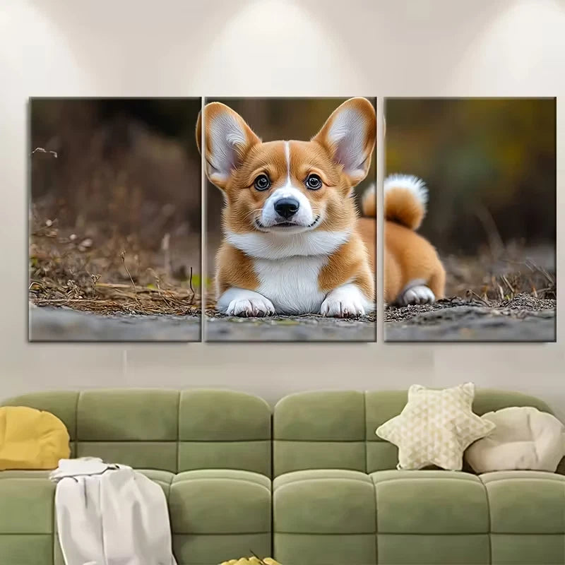 3pcs Welsh Pembroke Corgi Puppy Metal Print Ready to Hang Art
