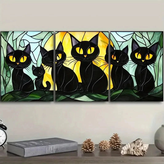 3pcs Black Cats Family Metal Print Ready to Hang Art