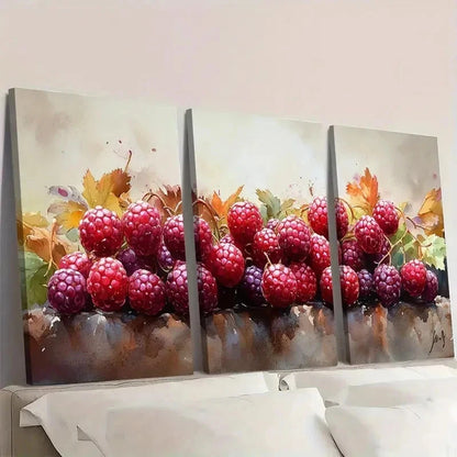 3pcs Berries Watercolor Forest Plants RT     Wall Art Set Canvas Framed 40x60cm - High Quality Print 100% Australian Made Wall Canvas Ready to Hang - Bella Home Decor