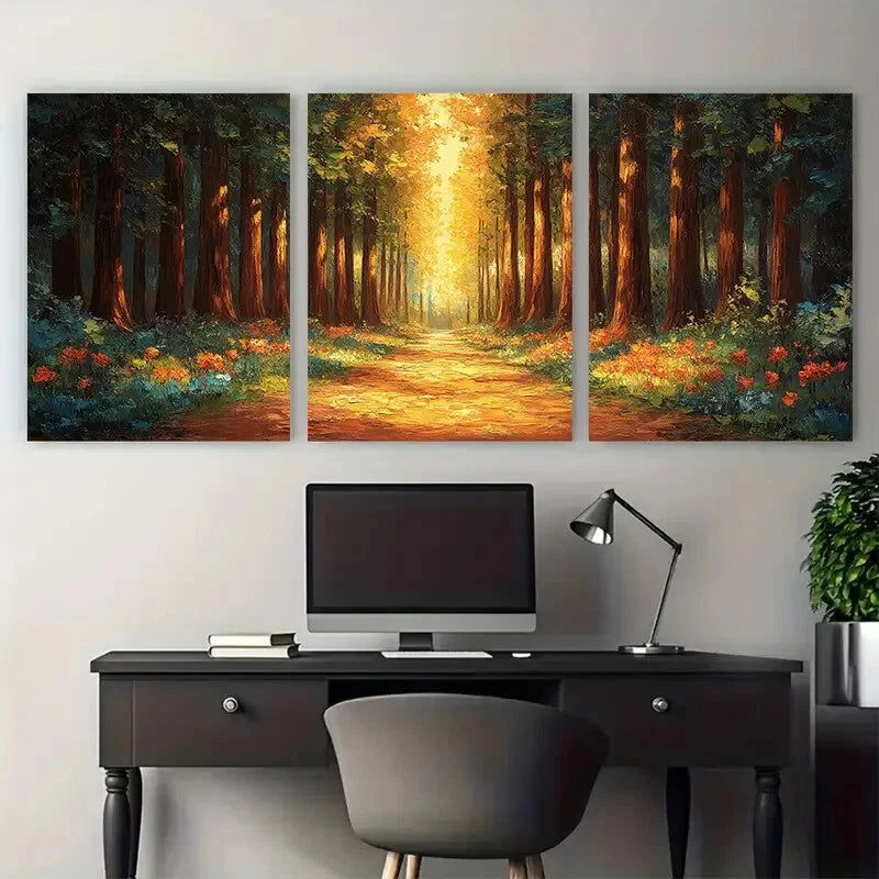 3pcs Redwood Trees National Park Illustration Metal Print Ready to Hang Art - Bella Home Decor