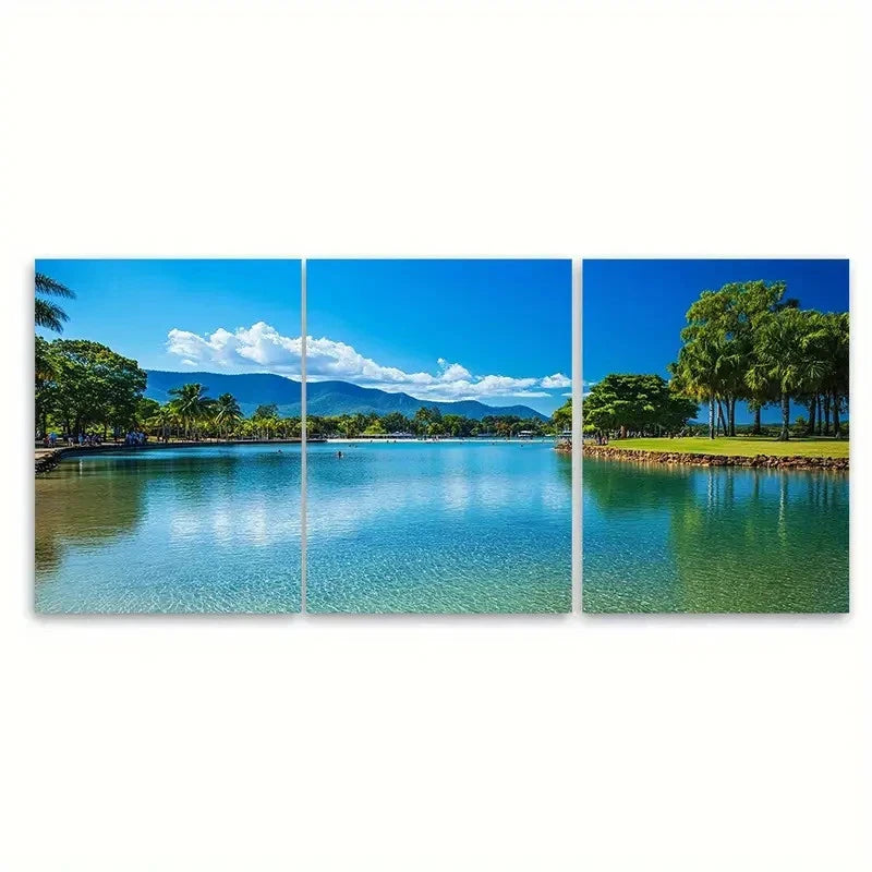 3pcs Cairns Australia Lake View l  Wall  Wall Art Set Canvas Framed 40x60cm - High Quality Print 100% Australian Made Wall Canvas Ready to Hang - Bella Home Decor