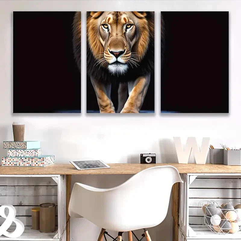 3pcs Vibrant Majestic Lion in Motion Wall Art Set Canvas Framed 40x60cm - High Quality Print 100% Australian Made Wall Canvas Ready to Hang - Bella Home Decor