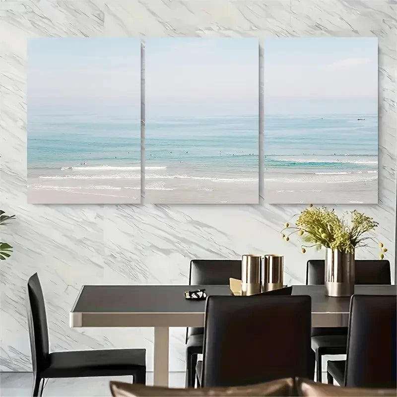 3pcs Coastal Beach Art Ocean Metal Print Ready to Hang Art - Bella Home Decor