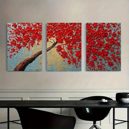 3pcs Featuring a Tree Retro Art Painting Metal Print Ready to Hang Art - Bella Home Decor