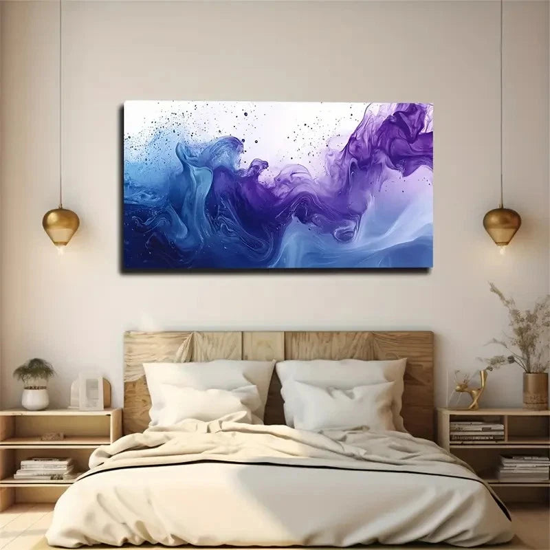 Vibrant Blue & Purple Swirls Wall Art Canvas Office Home Room Framed 120x60cm