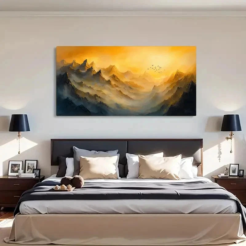 Misty Mountain Landscape Birds Wall Art Canvas Office Home Room Framed 120x60cm