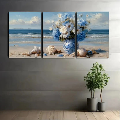 3pcs Blue And White Flowers In Vase Wall Art Set Canvas Framed 60x90cm - High Quality Print 100% Australian Made Wall Canvas Ready to Hang - Bella Home Decor
