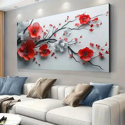 Red White Poppy Flowers  Wall Art wall canvas office home room framed 120x60cm - Bella Home Decor