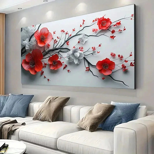 Red White Poppy Flowers  Wall Art wall canvas office home room framed 120x60cm - Bella Home Decor