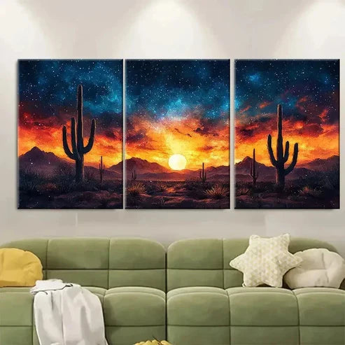 3pcs Cactus Shadows Canvas Art  Wall Art Set Canvas Unframed - High Quality Print 100% Australian Made Wall Canvas - Bella Home Decor