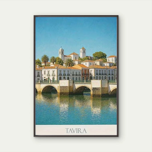 Tavira Portugal Vintage Algarve Cityscape Travel Poster Print Wall Art