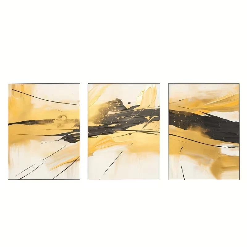 3pcs Abstract Black and Golden Color  Wall Art Set Canvas Framed 50x70cm - High Quality Print 100% Australian Made Wall Canvas Ready to Hang - Bella Home Decor