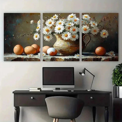 3pcs Impasto Still Life White Daisy Flower Perfect Wall Art Set Canvas Unframed - High Quality Print 100% Australian Made Wall Canvas