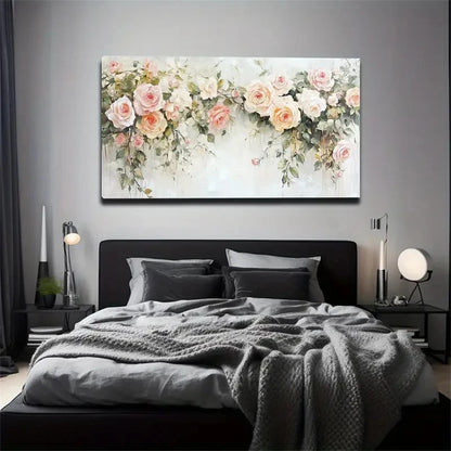 Pink & White Roses With Green Wall Art Canvas Office Home Room Framed 120x60cm