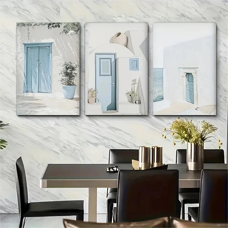 3pcs Greece Modern Minimalist Mediterranean Metal Print Ready to Hang Art