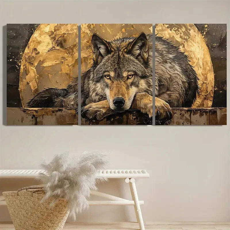 3pcs Abstract Forest Animal Wolf Moon Metal Print Ready to Hang Art - Bella Home Decor