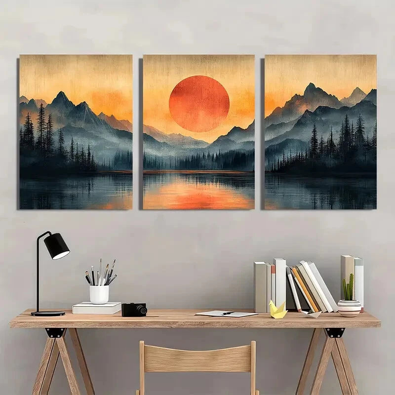 3pcs Abstract Vintage Landscape Art Metal Print Ready to Hang Art - Bella Home Decor