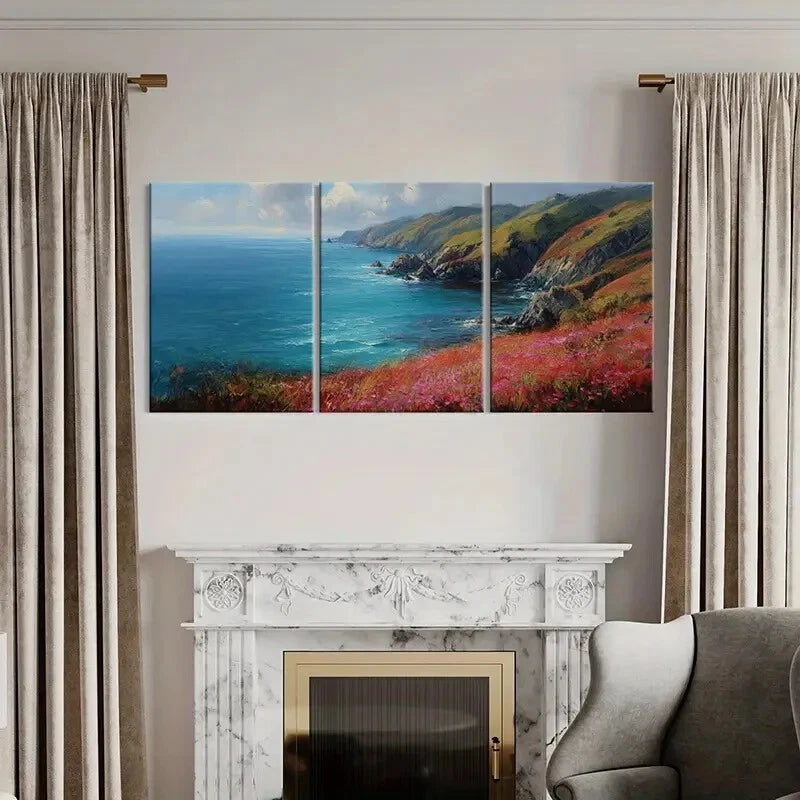 3pcs Coastal Landscape Vibrant Colors Ocean Waves Metal Print Ready to Hang Art - Bella Home Decor