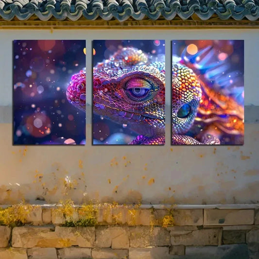 3pcs Modern Vibrant Colorful Reptile Metal Print Ready to Hang Art