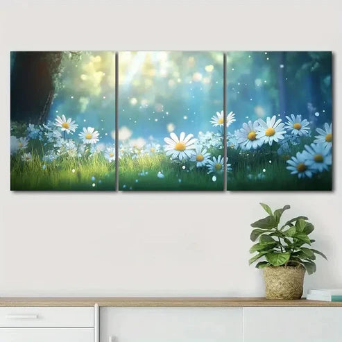 3pcs White Daisy Colorful Nature Beauty Perfect Wall Art Set Canvas Unframed - High Quality Print 100% Australian Made Wall Canvas