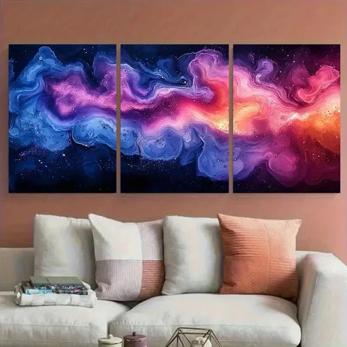 3pcs Fluid Abstract Swirling Blues Purples Pinks Wall Art Canvas Unframed – High Quality Print 100% Australian Made Wall Canvas - Bella Home Decor