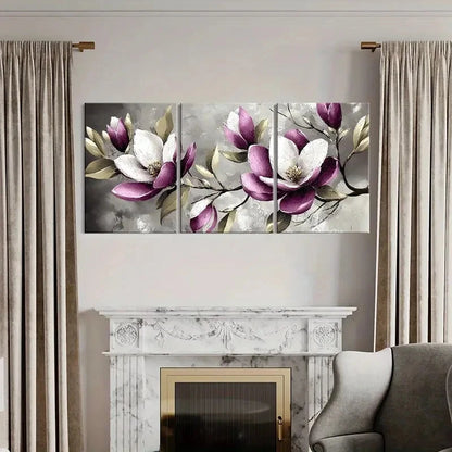3pcs Set of Elegant Magnolia Floral Metal Print Ready to Hang Art - Bella Home Decor