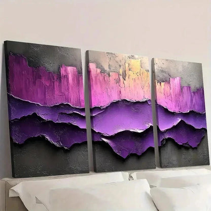 3pcs Painting Purple Abstract Textured R Wall Art Set Canvas Framed 60x90cm - High Quality Print 100% Australian Made Wall Canvas Ready to Hang