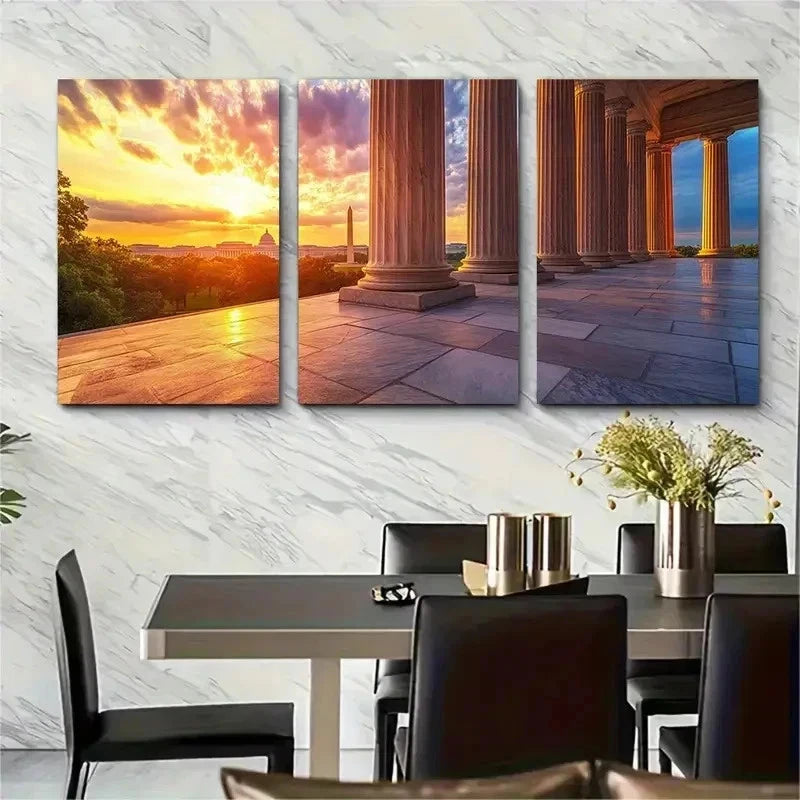 3pcs Washington Travel Capital City Perfect Wall Art Set Canvas Framed 50x70cm - High Quality Print 100% Australian Made Wall Canvas Ready to Hang