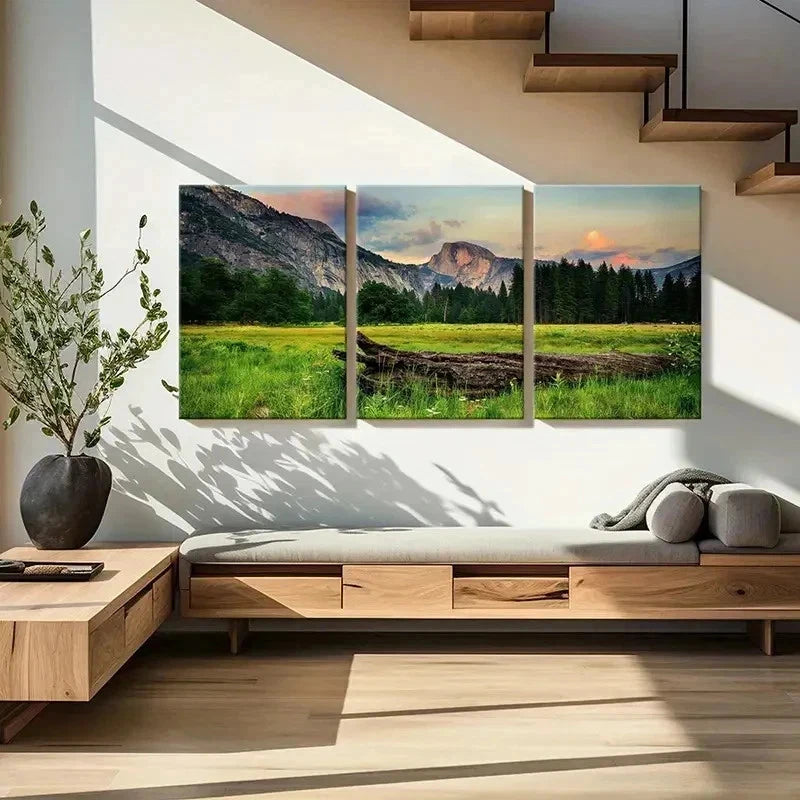3pcs Mountains Grass Dead Trees Painting Wall Art Set Canvas Framed 50x70cm - High Quality Print 100% Australian Made Wall Canvas Ready to Hang