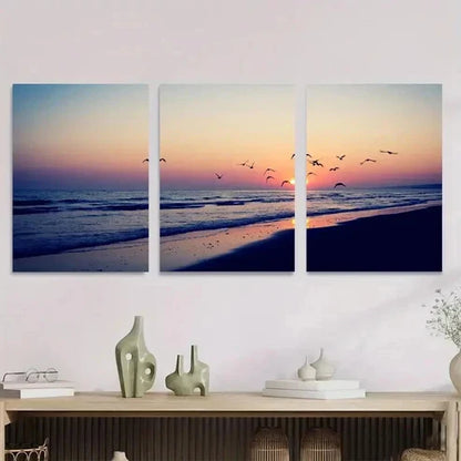 3pcs Beach Sunset Landscape Vibrant Sunset Wall Art Set Canvas Unframed - High Quality Print 100% Australian Made Wall Canvas - Bella Home Decor