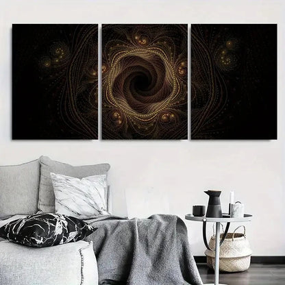 3pcs Abstract Golden & Black Swirl Metal Print Ready to Hang Art - Bella Home Decor