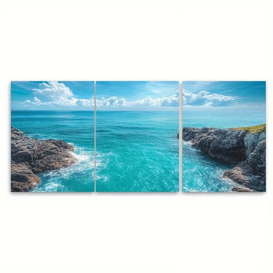 3pcs Ocean Seascape North Cornwall Coastal Metal Print Ready to Hang Art