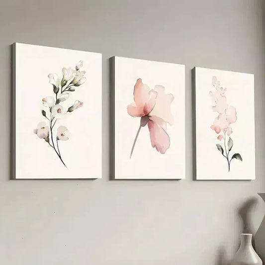 3pcs Modern Floral Pink Peonies White Flowers Wall Art Set Canvas Framed 40x60cm - High Quality Print 100% Australian Made Wall Canvas Ready to Hang - Bella Home Decor