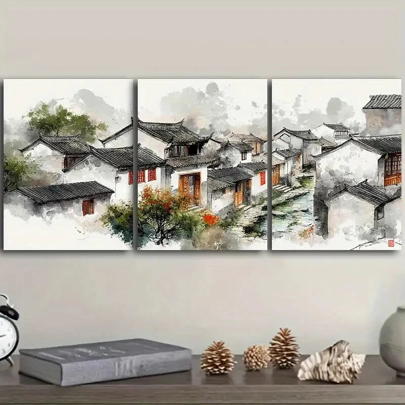 3pcs Jiangnan water town Wall Art Set Canvas Framed 40x60cm - High Quality Print 100% Australian Made Wall Canvas Ready to Hang