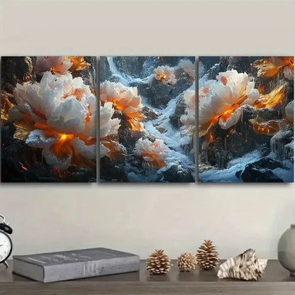 3pcs Giant Peony, Luxurious Wall Art Set Canvas Unframed - High Quality Print 100% Australian Made Wall Canvas - Bella Home Decor