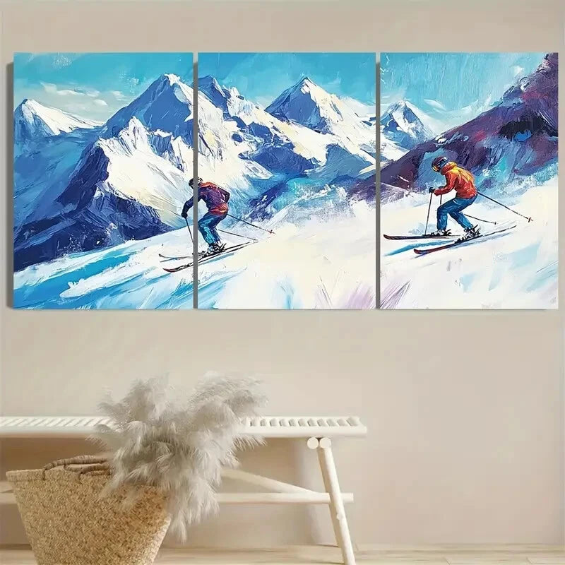 3pcs Winter Snow Mountain Skiing Sport Metal Print Ready to Hang Art - Bella Home Decor