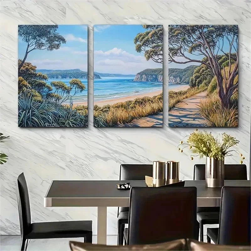 3pcs Scenic Beach & Coastal Landscape Perfect Wall Art Set Canvas Framed 60x90cm - High Quality Print 100% Australian Made Wall Canvas Ready to Hang