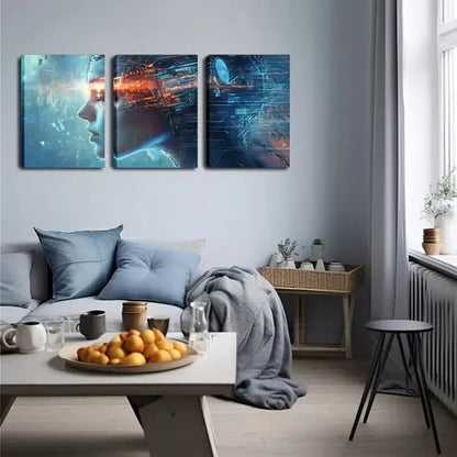 3pcs Surreal Cyborg Brain Triptych Wall Art Set Canvas Unframed - High Quality Print 100% Australian Made Wall Canvas
